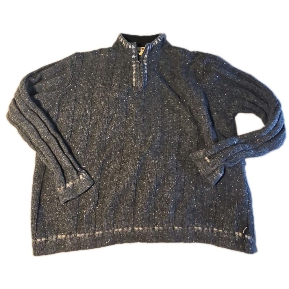 Woolrich Sweater Womens Large L Gray Heavy Cable Knit Fleece Lined Collar Full Z